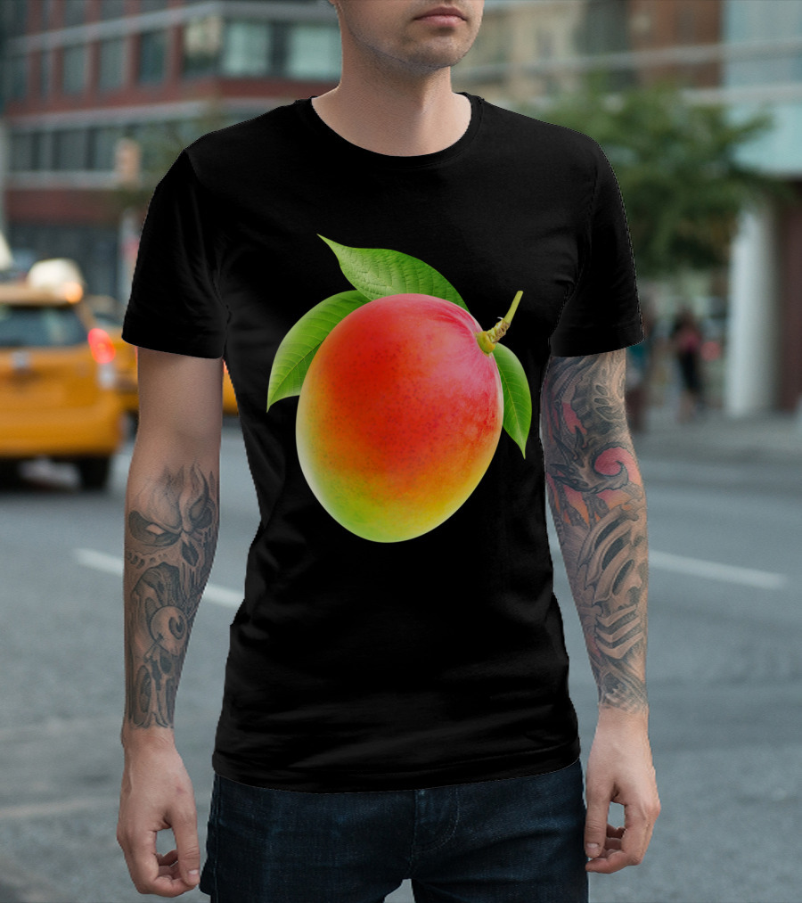 Mango Lush Tropical Fruit with Vibrant Colors and Green Leaves T-Shirt