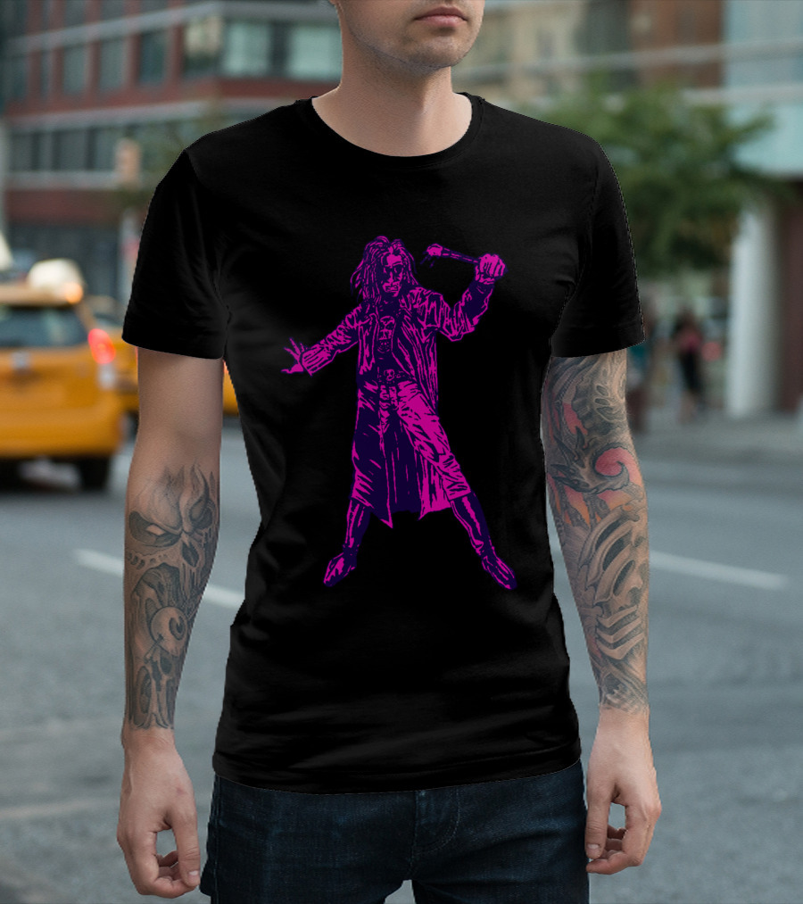 Art Rebel Neon Gothic Avenger with Trench Coat and Raised Club T-Shirt