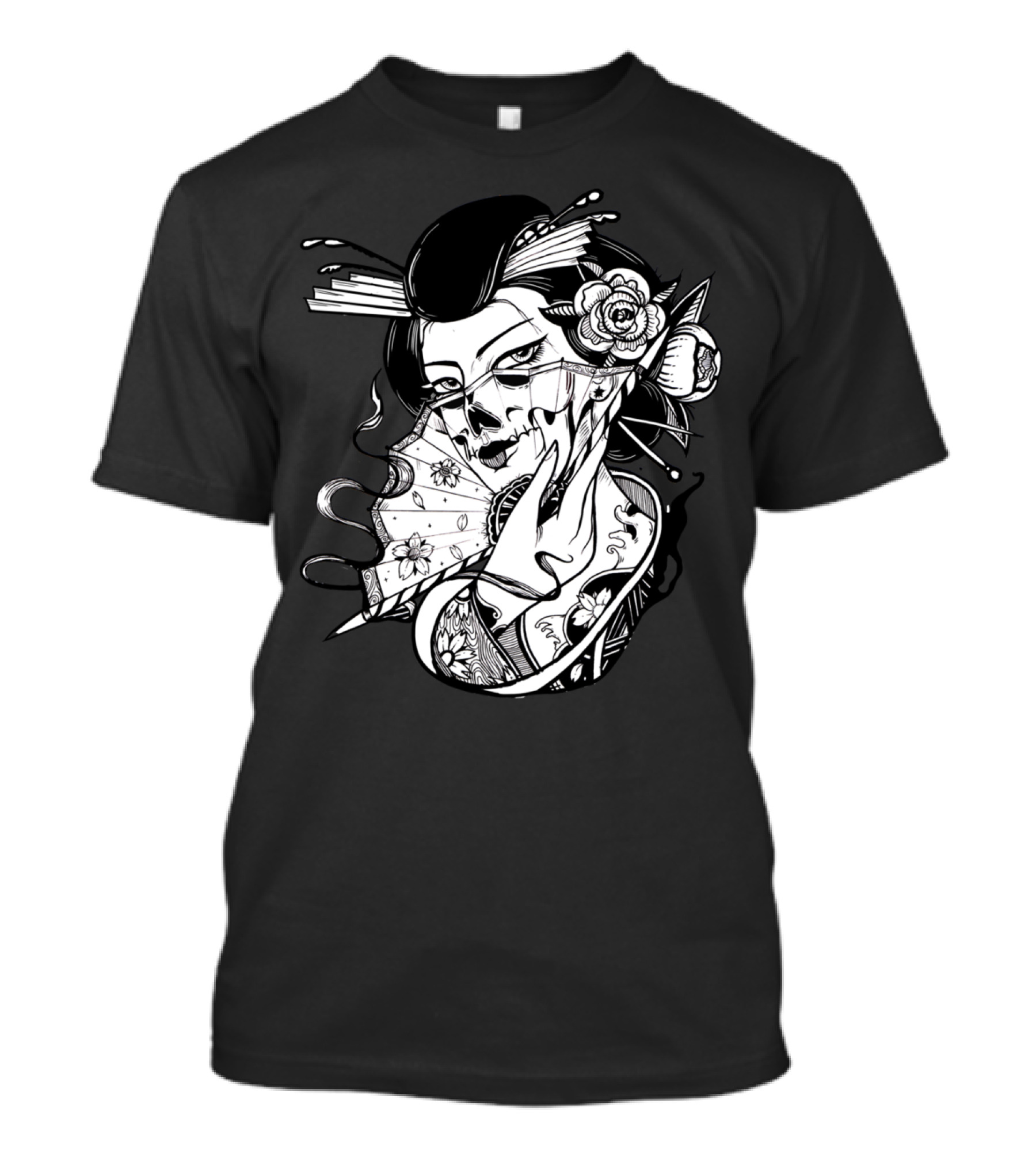 Geisha002 Skull Fan Blossom Fusion T-Shirt