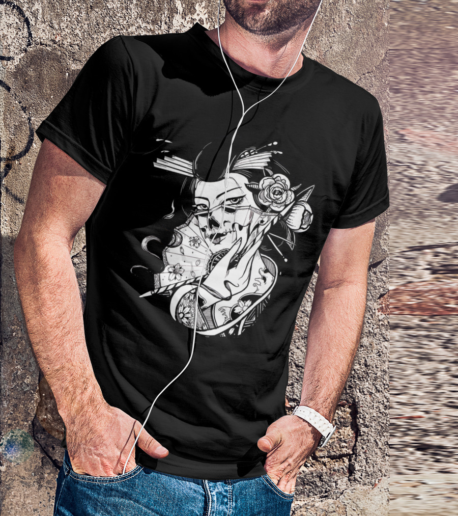 Geisha002 Skull Fan Blossom Fusion T-Shirt