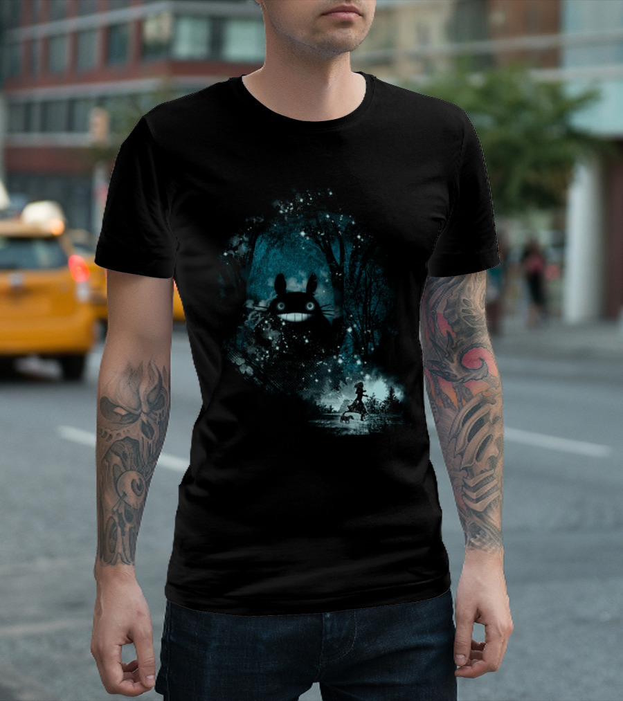 The Big Friend Nighttime Forest Encounter with Cat Bus Companion T-Shirt