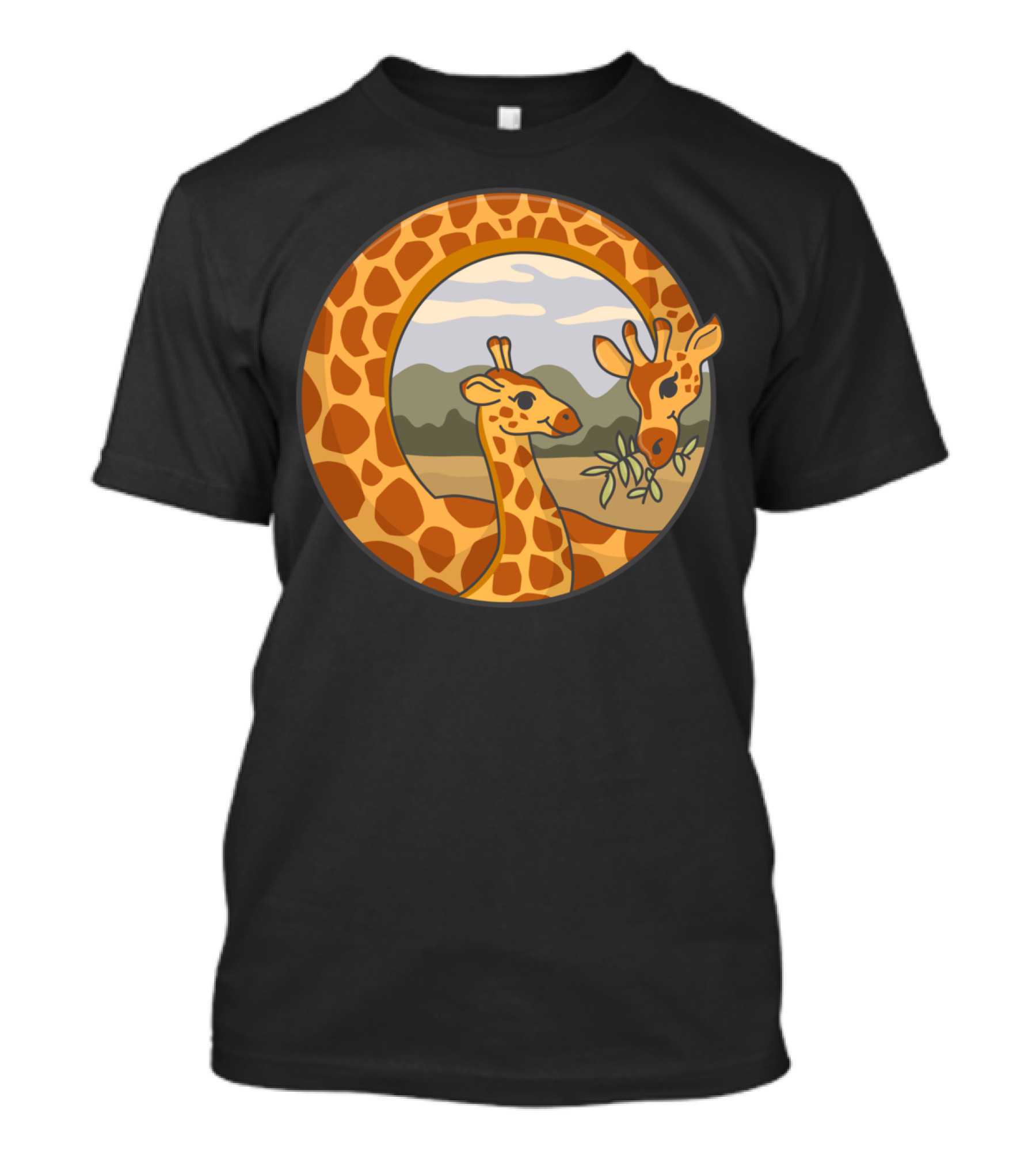 Feed The Love Giraffe Family Circle Serengeti Scene T-Shirt