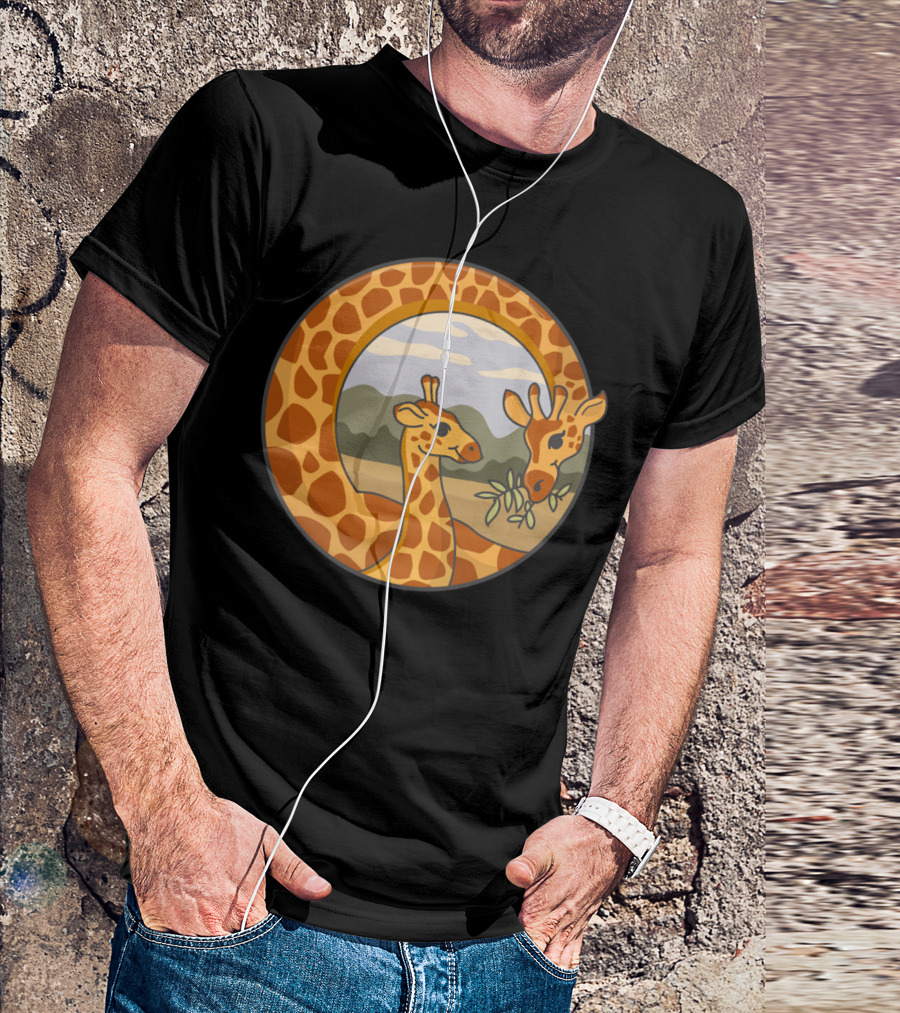 Feed The Love Giraffe Family Circle Serengeti Scene T-Shirt