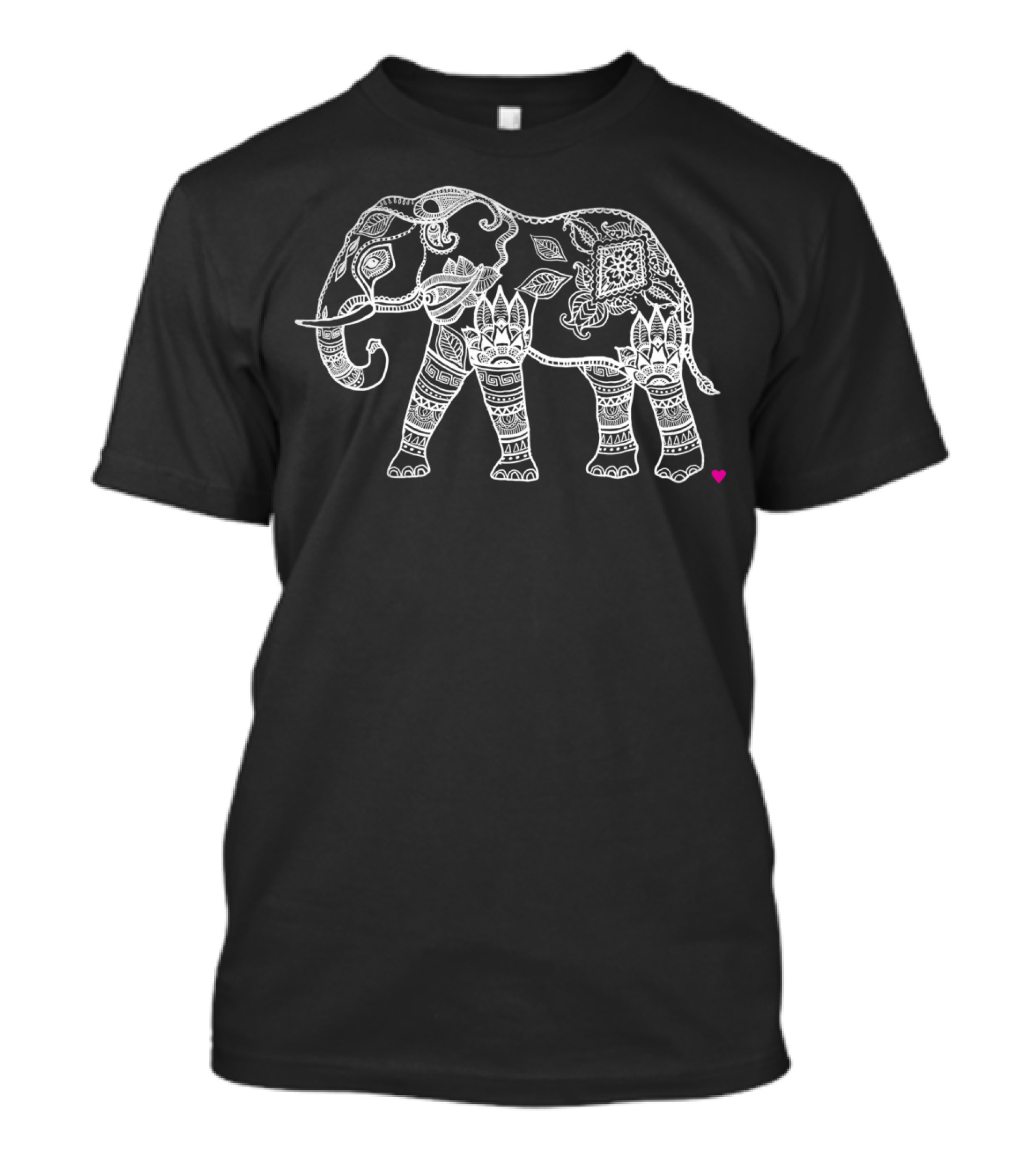 Artful Elephant Intricate Paisley Mandala Pattern With Pink Heart T-Shirt