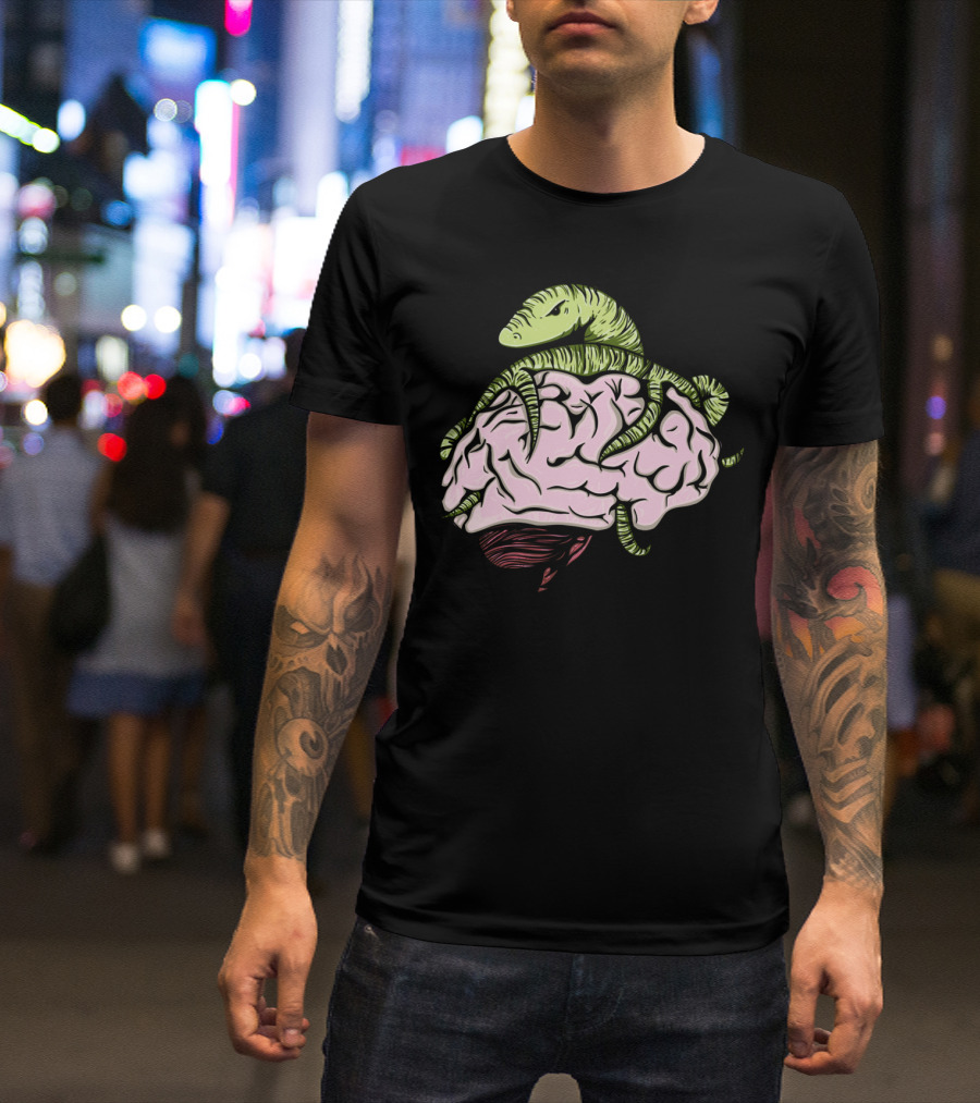 Brain Worm With Serpentine Creature Wrapped Around Brain T-Shirt