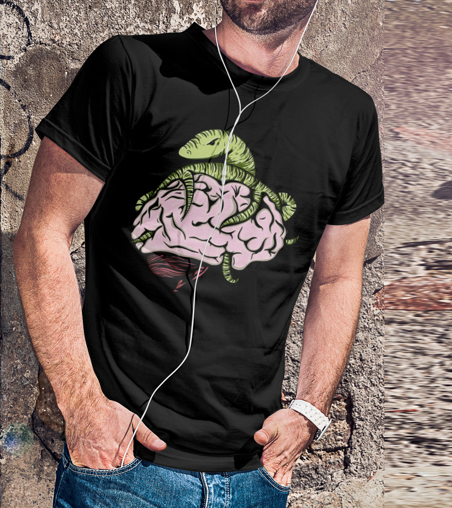 Brain Worm With Serpentine Creature Wrapped Around Brain T-Shirt