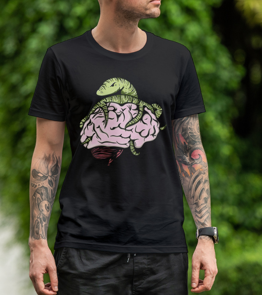 Brain Worm With Serpentine Creature Wrapped Around Brain T-Shirt
