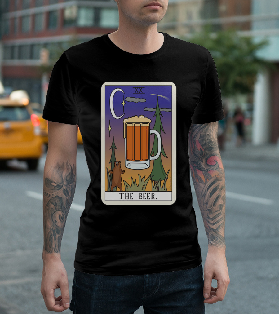 THE BEER XX Tarot Card with Bear in Forest T-Shirt