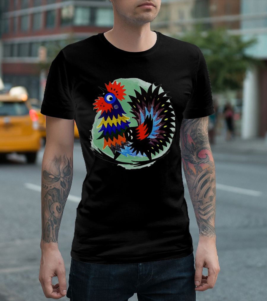 Marching Rooster Folk Art Colorful T-Shirt