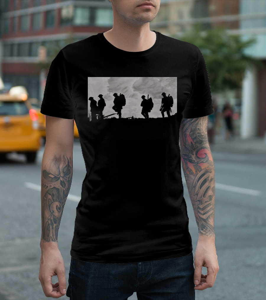 Marching To The Front Line Silhouettes of Soldiers in Battle Formation T-Shirt