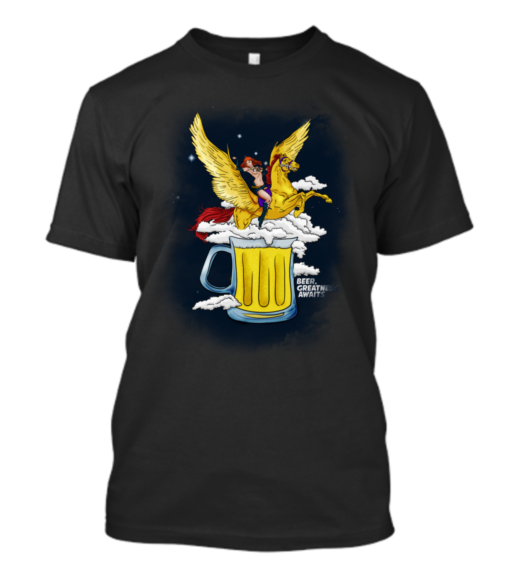 Beer Greatness Awaits Pegasus Clouds T-Shirt