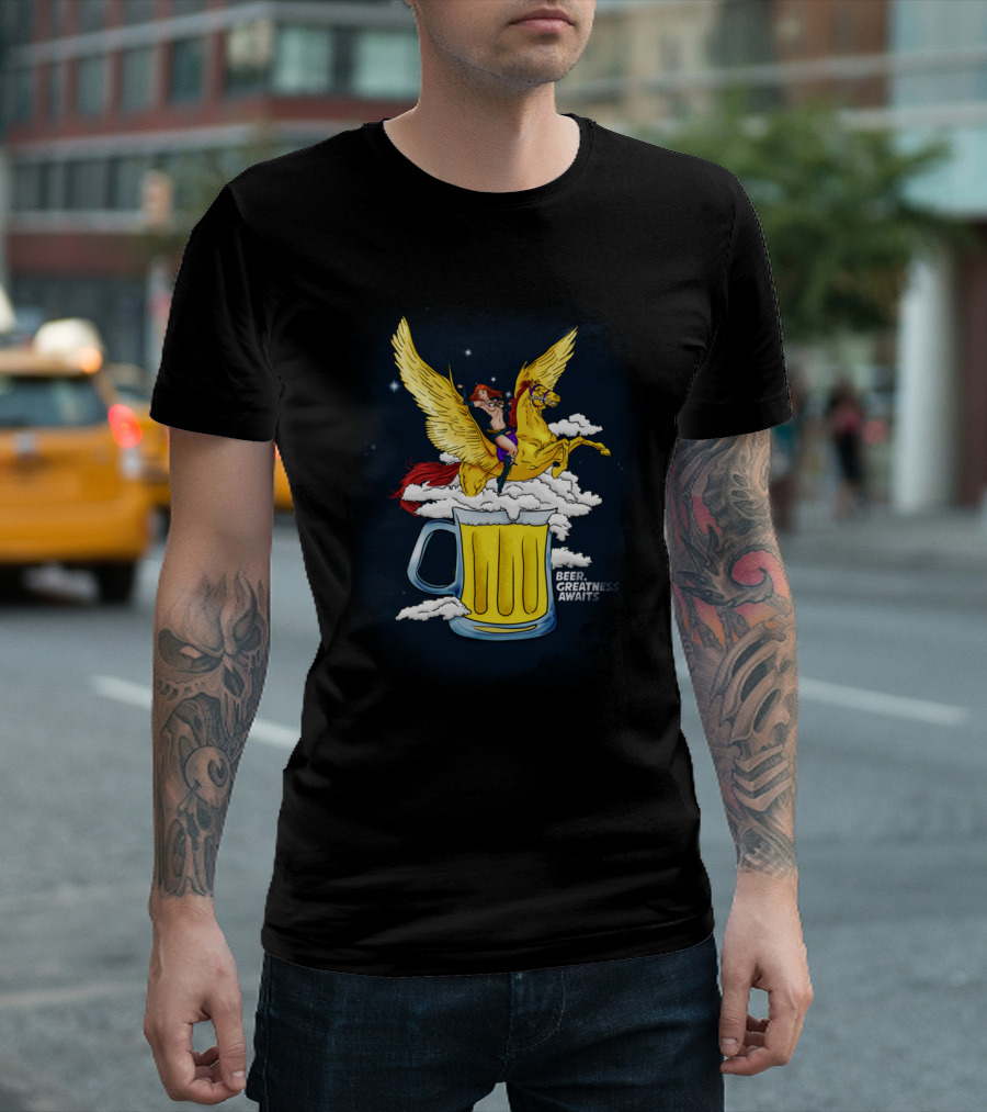 Beer Greatness Awaits Pegasus Clouds T-Shirt