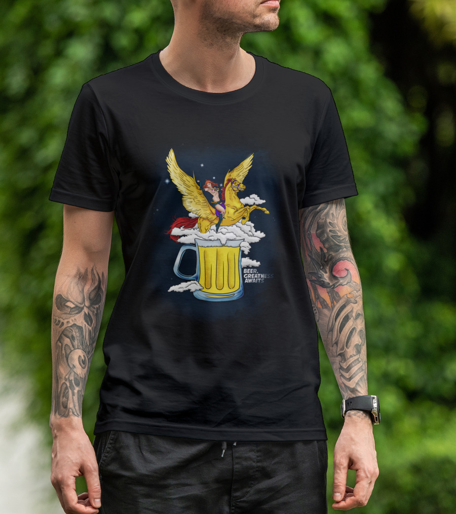 Beer Greatness Awaits Pegasus Clouds T-Shirt