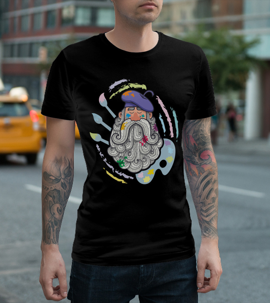 Whimsical Artist Beard with Paintbrushes and Palette T-Shirt