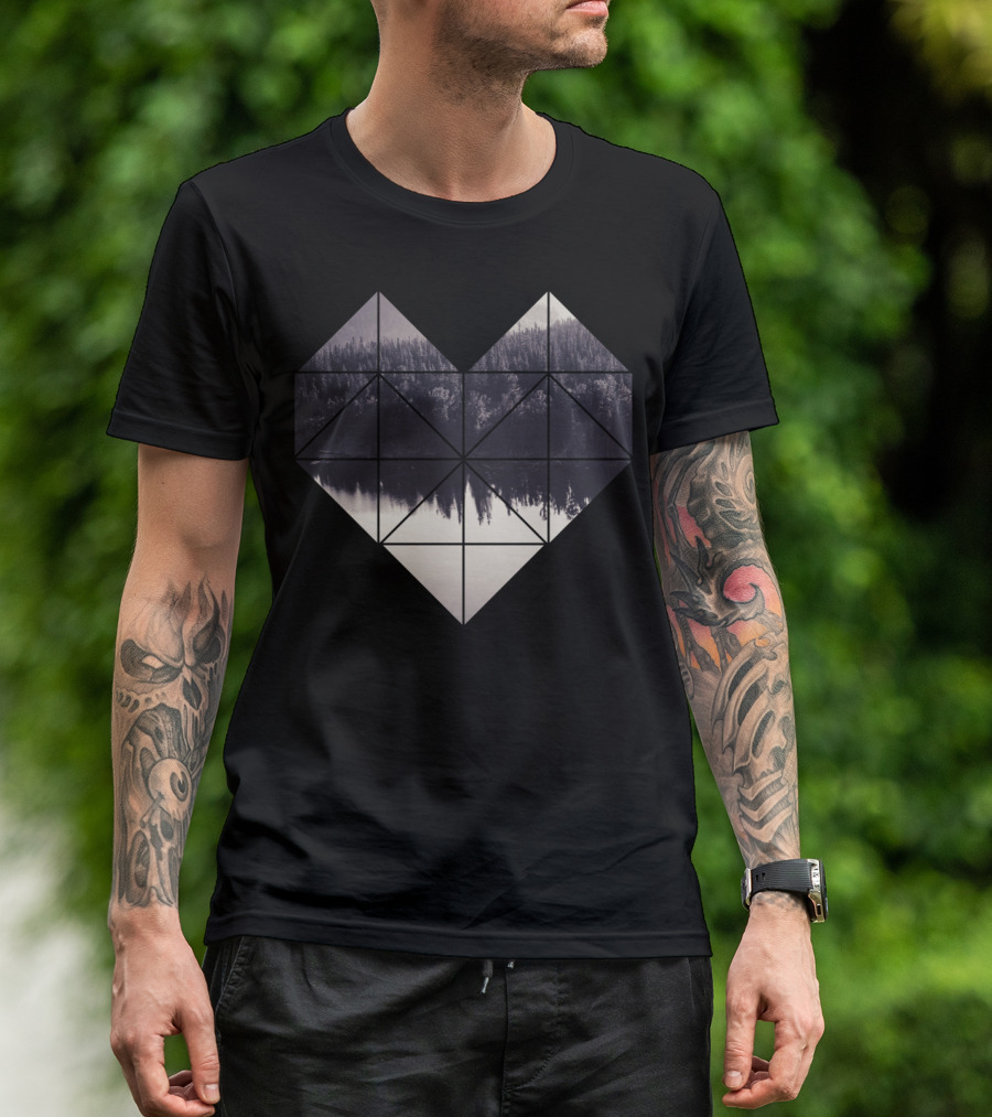 Geometric Heart Forest Reflections T-Shirt