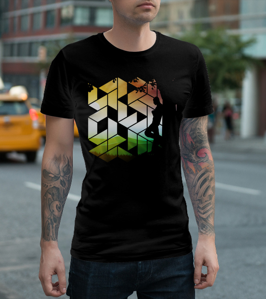 Geometric Art Work Human And Nature Silhouette at Sunset T-Shirt