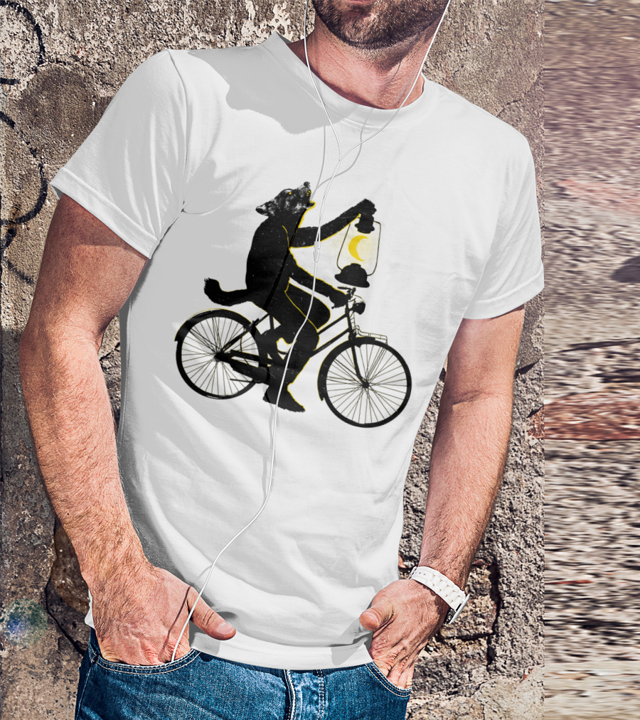 Ride With The Moon Wolf Bicycle Lantern Moonlight T-Shirt