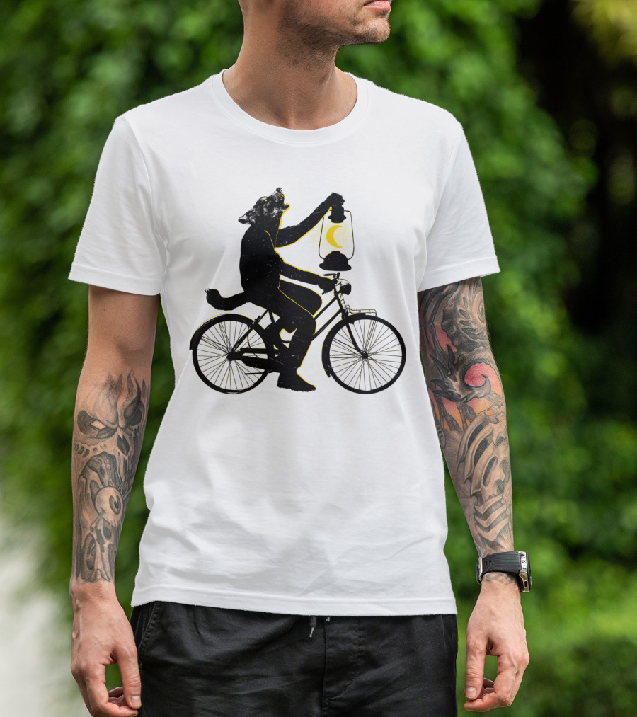 Ride With The Moon Wolf Bicycle Lantern Moonlight T-Shirt