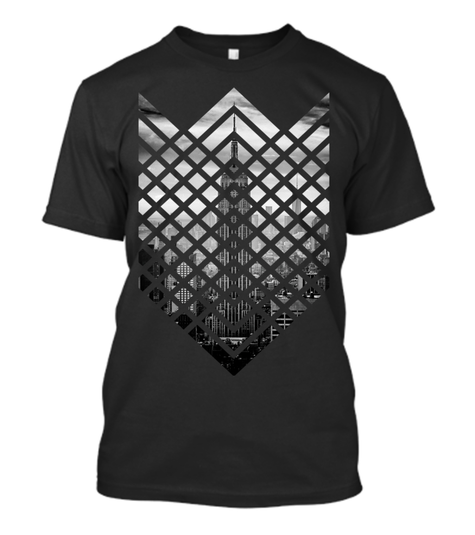 Geometric City Ven New York Skyline Checkerboard T-Shirt