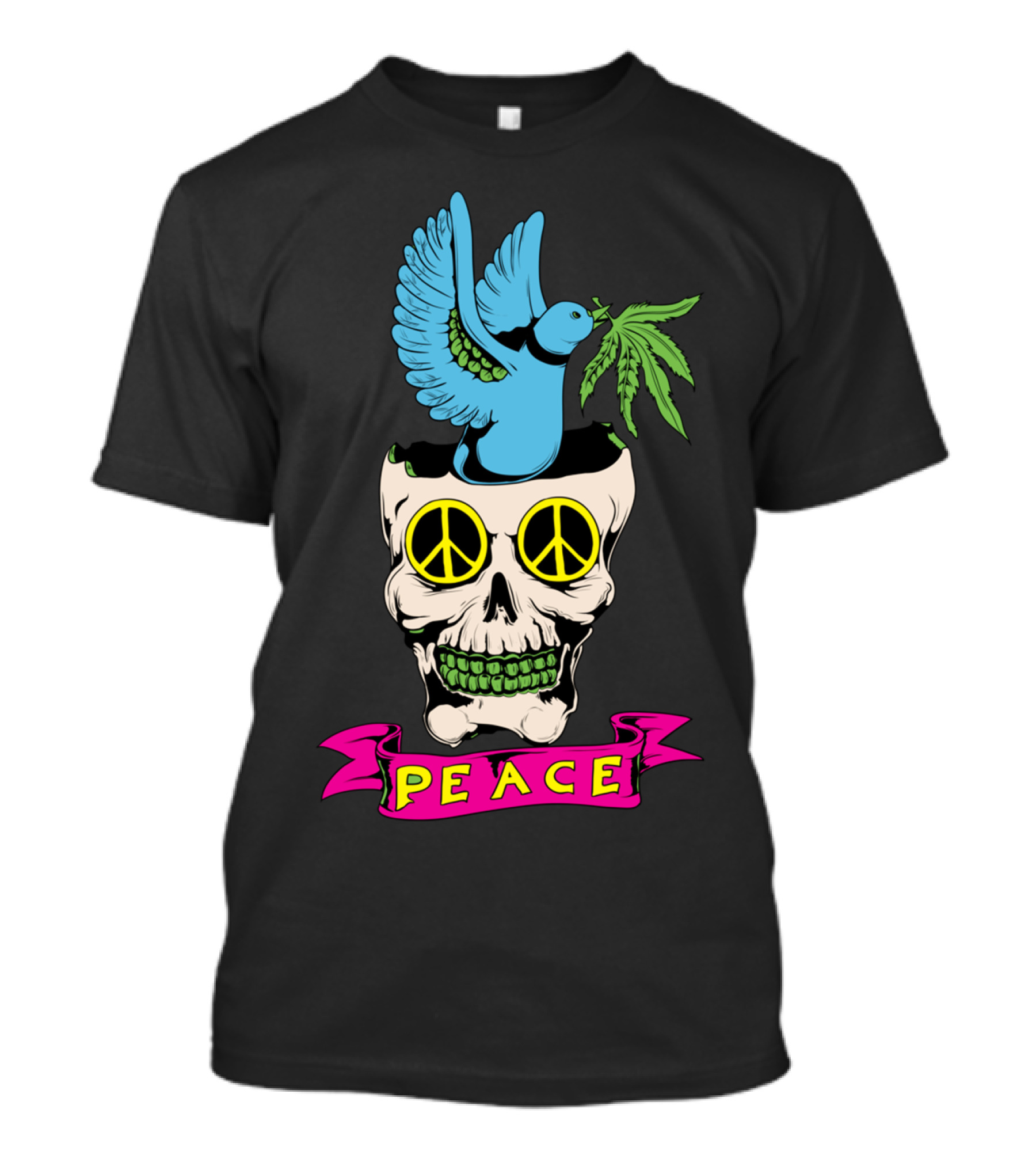 PEACE ELEMENTS Skull Dove Peace Sign Marijuana Leaf T-Shirt