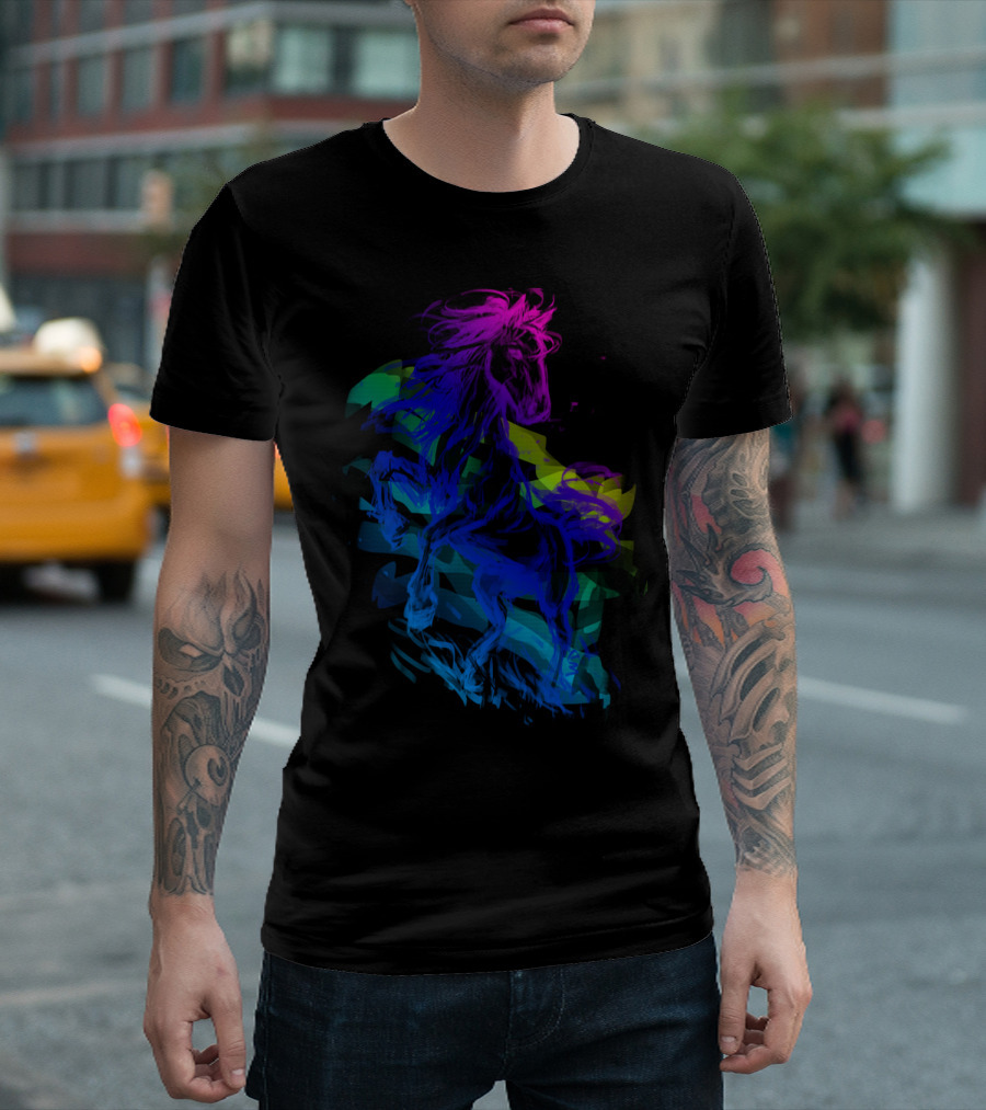 Brave Horse Vibrant Multicolor Abstract T-Shirt