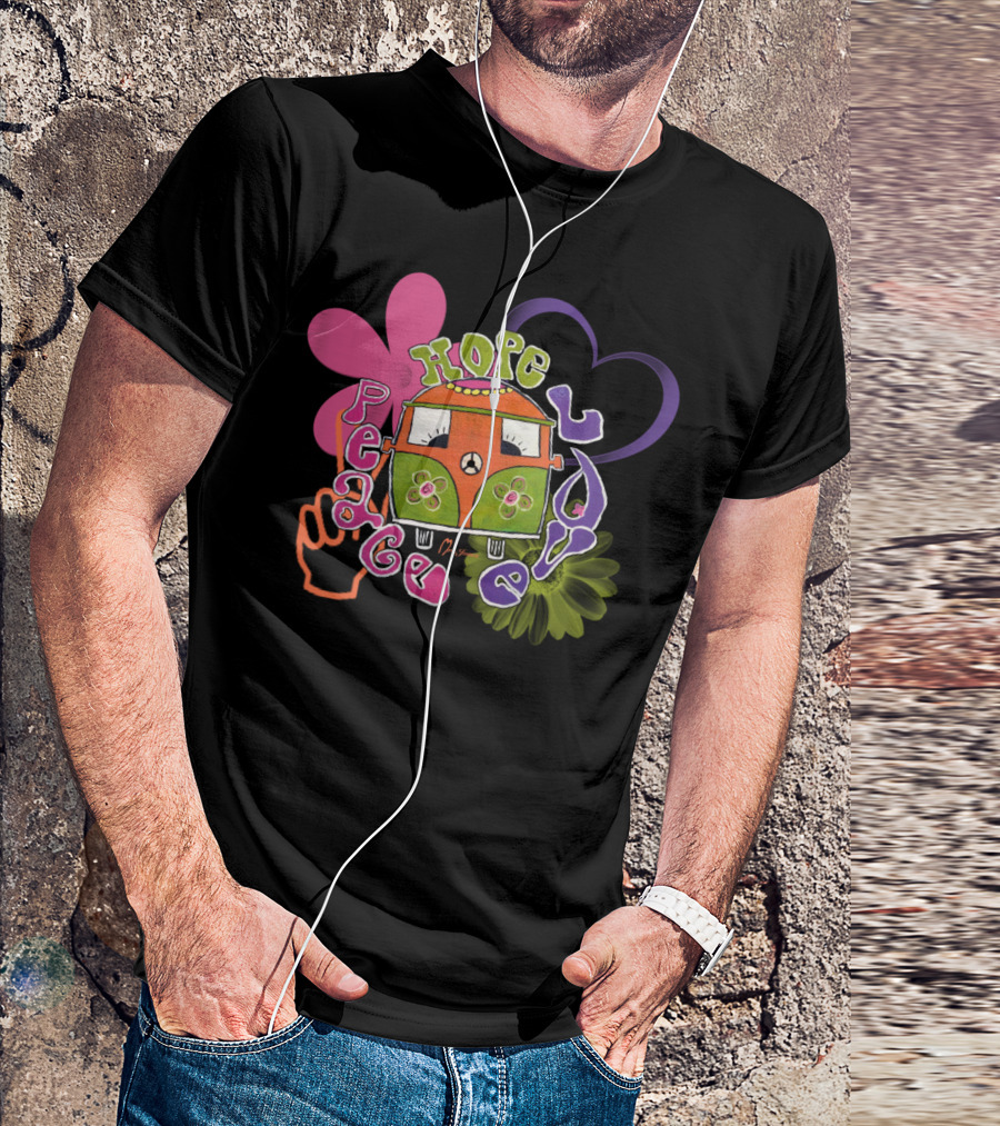 Peace Hope Love Hippie Van Bug T-Shirt