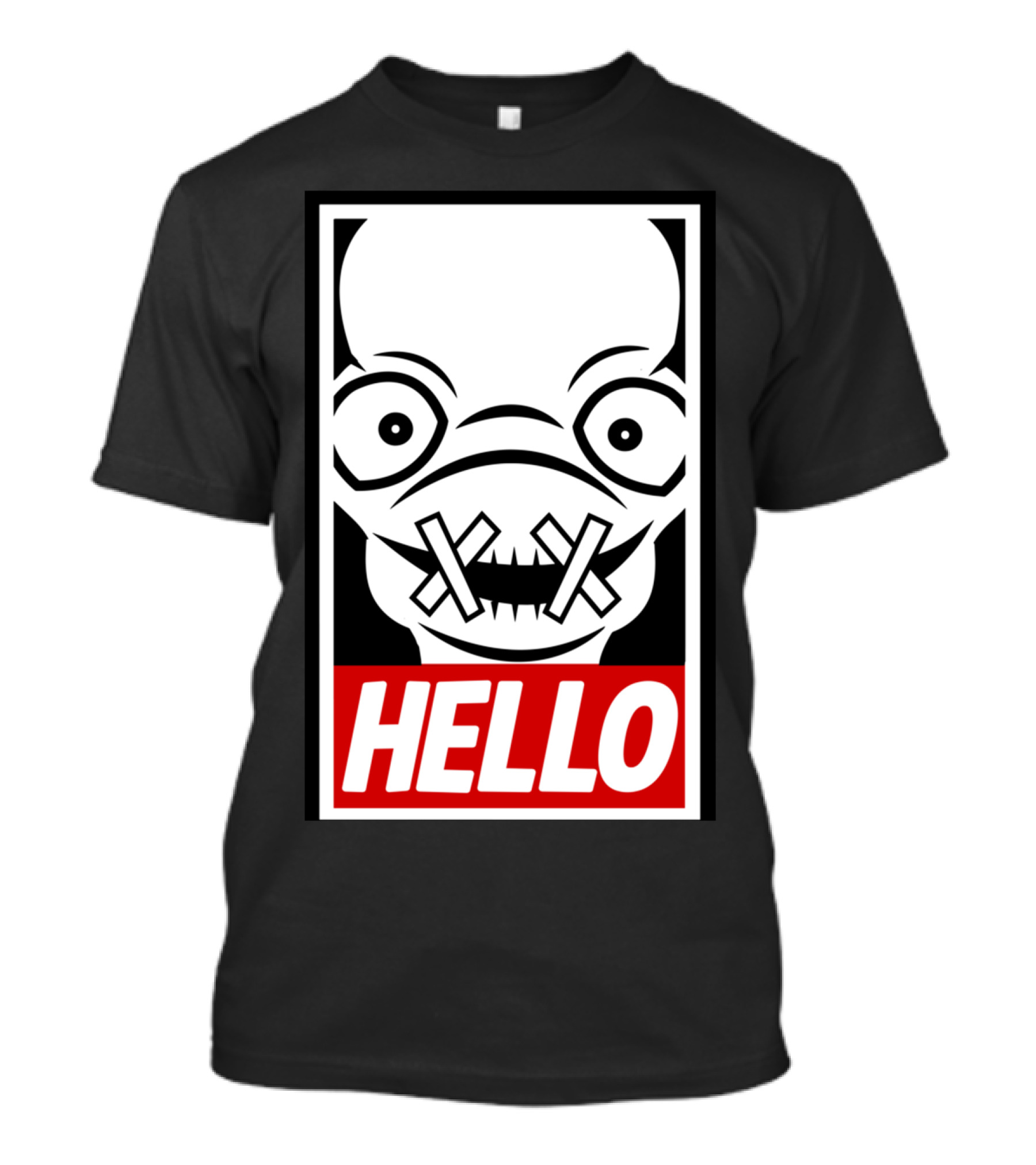 HELLO Obey Style Alien Stitched Mouth T-Shirt