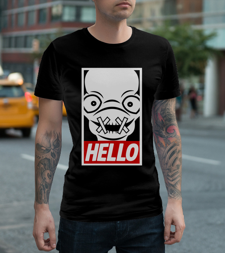 HELLO Obey Style Alien Stitched Mouth T-Shirt