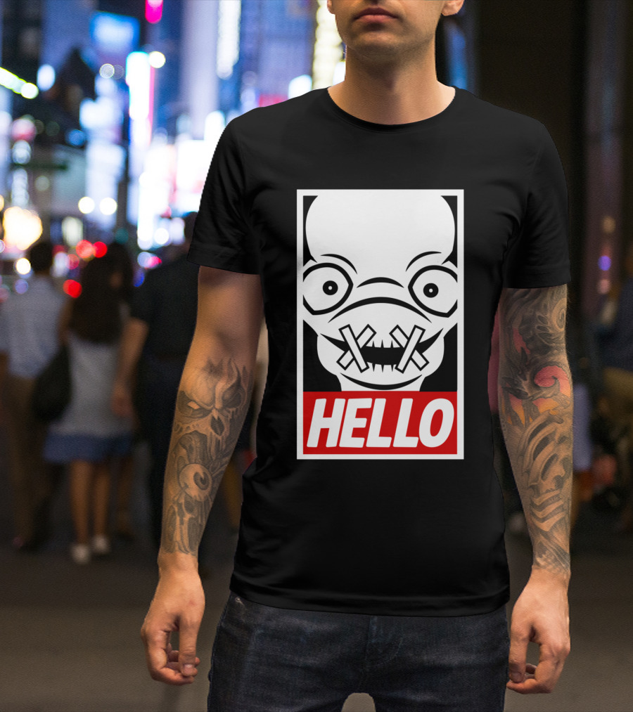 HELLO Obey Style Alien Stitched Mouth T-Shirt