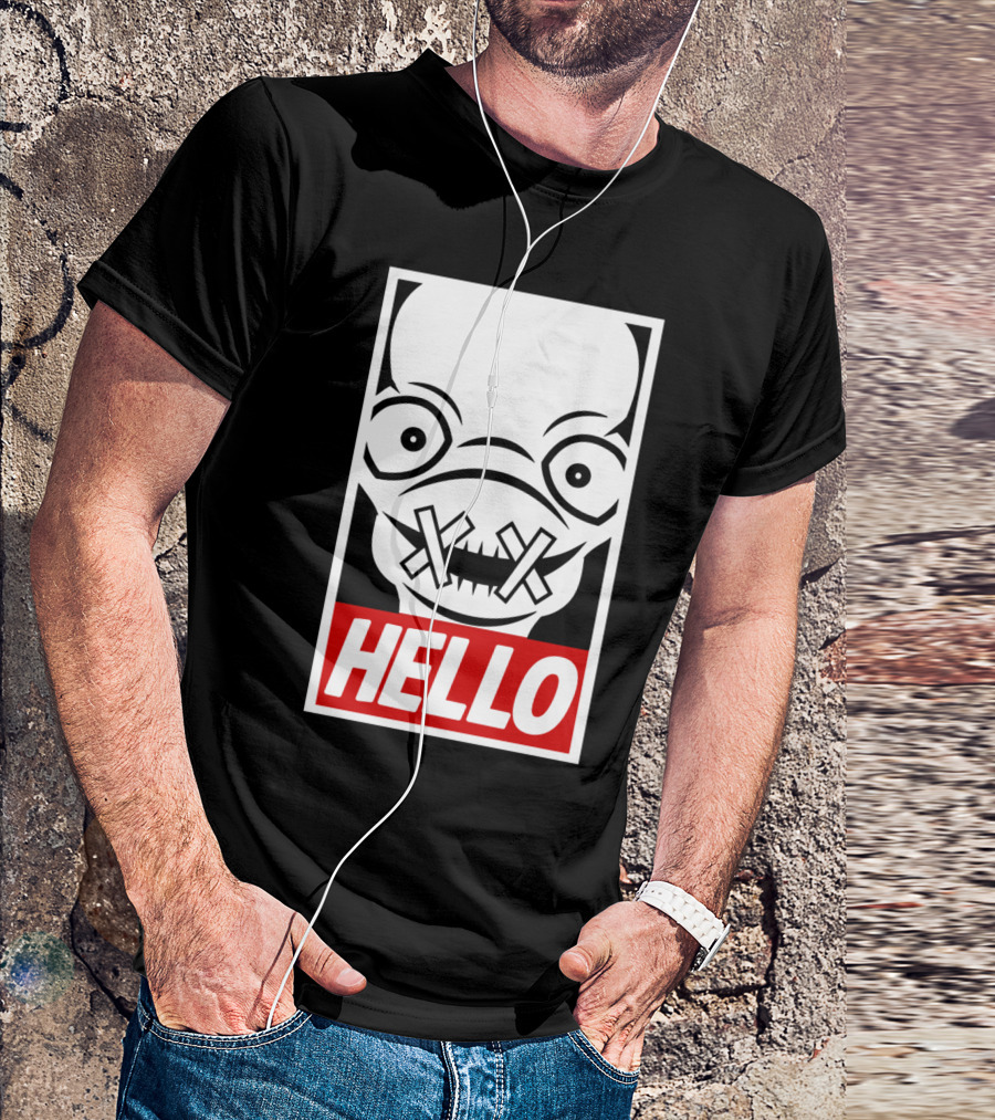HELLO Obey Style Alien Stitched Mouth T-Shirt