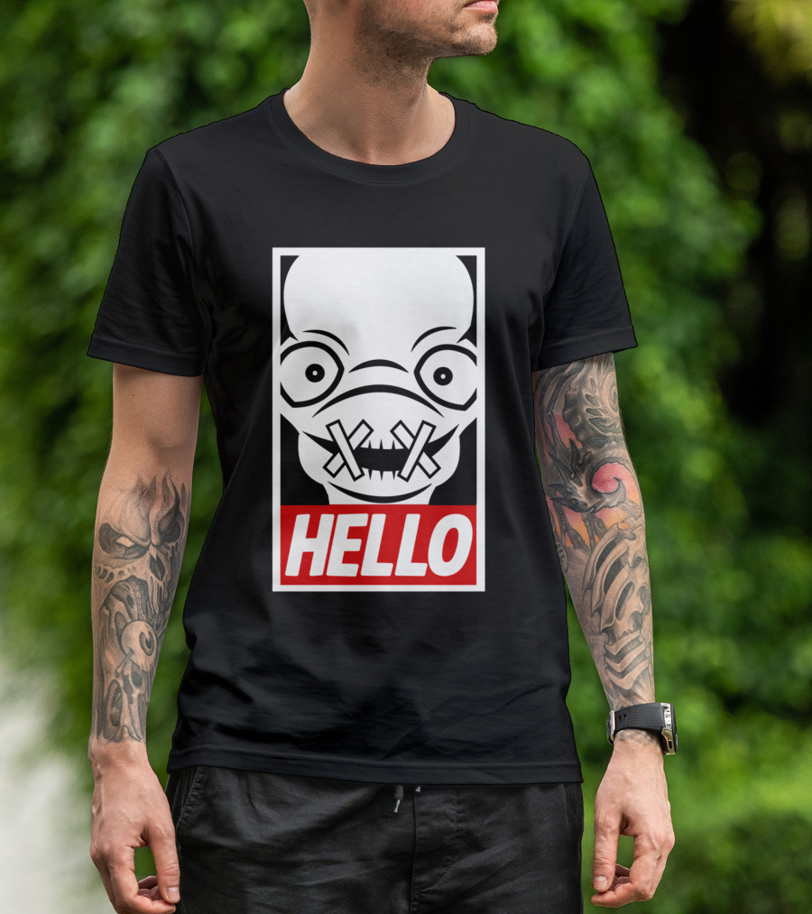 HELLO Obey Style Alien Stitched Mouth T-Shirt