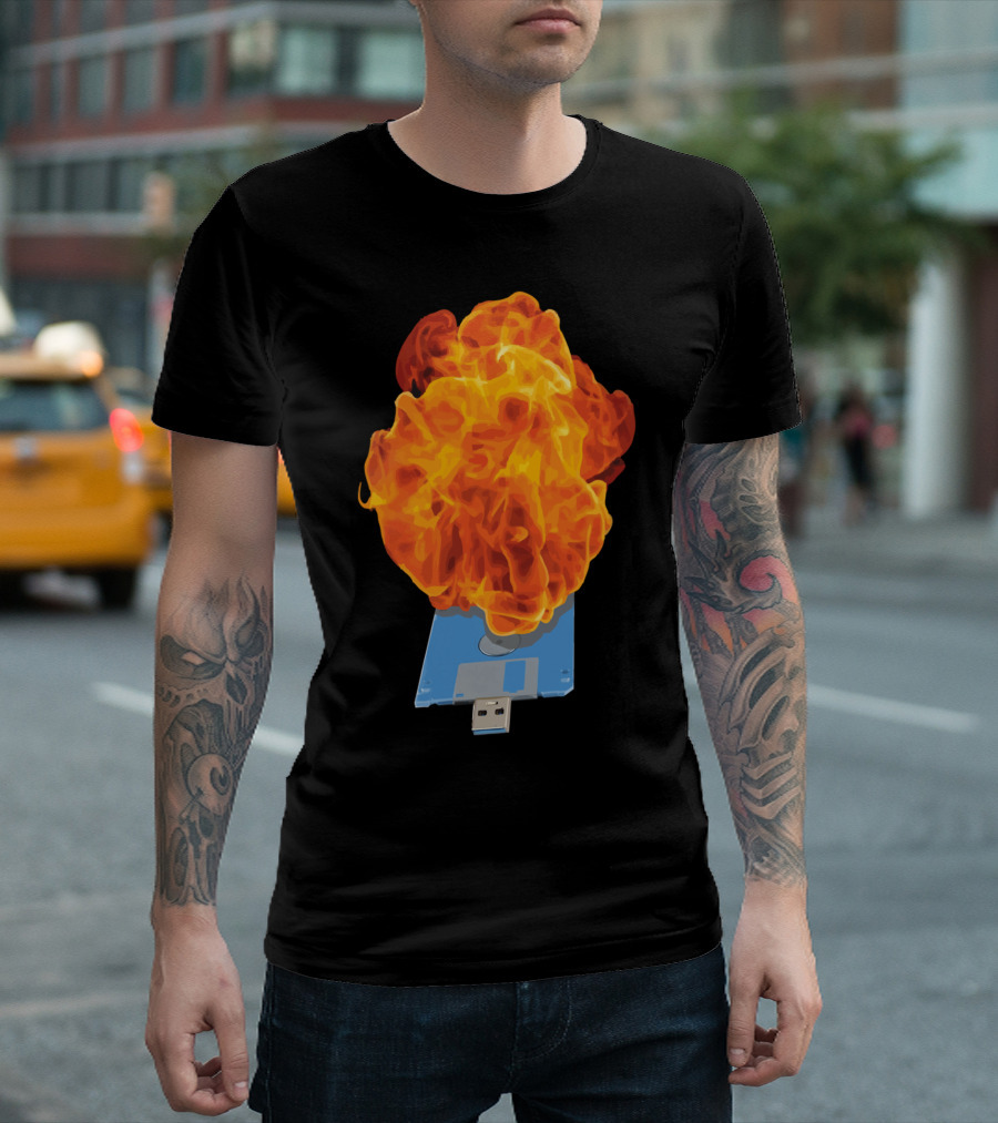 Flaming Diskette USB Fusion T-Shirt
