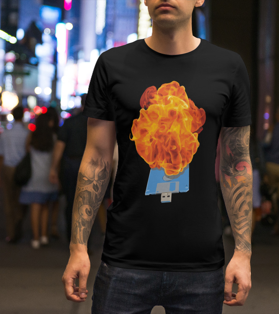 Flaming Diskette USB Fusion T-Shirt