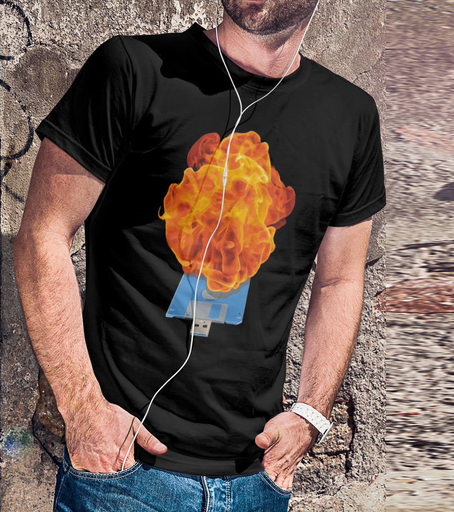 Flaming Diskette USB Fusion T-Shirt