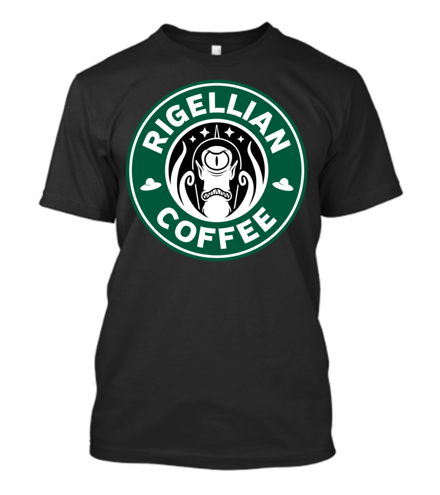 Rigellian Coffee Alien Cartoon T-Shirt