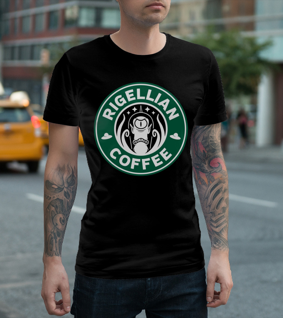 Rigellian Coffee Alien Cartoon T-Shirt