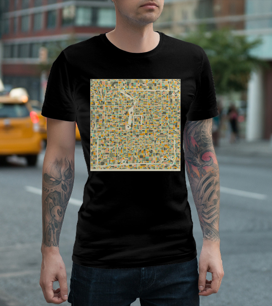 Beijing Map Multicolor Square Layout With Grid T-Shirt