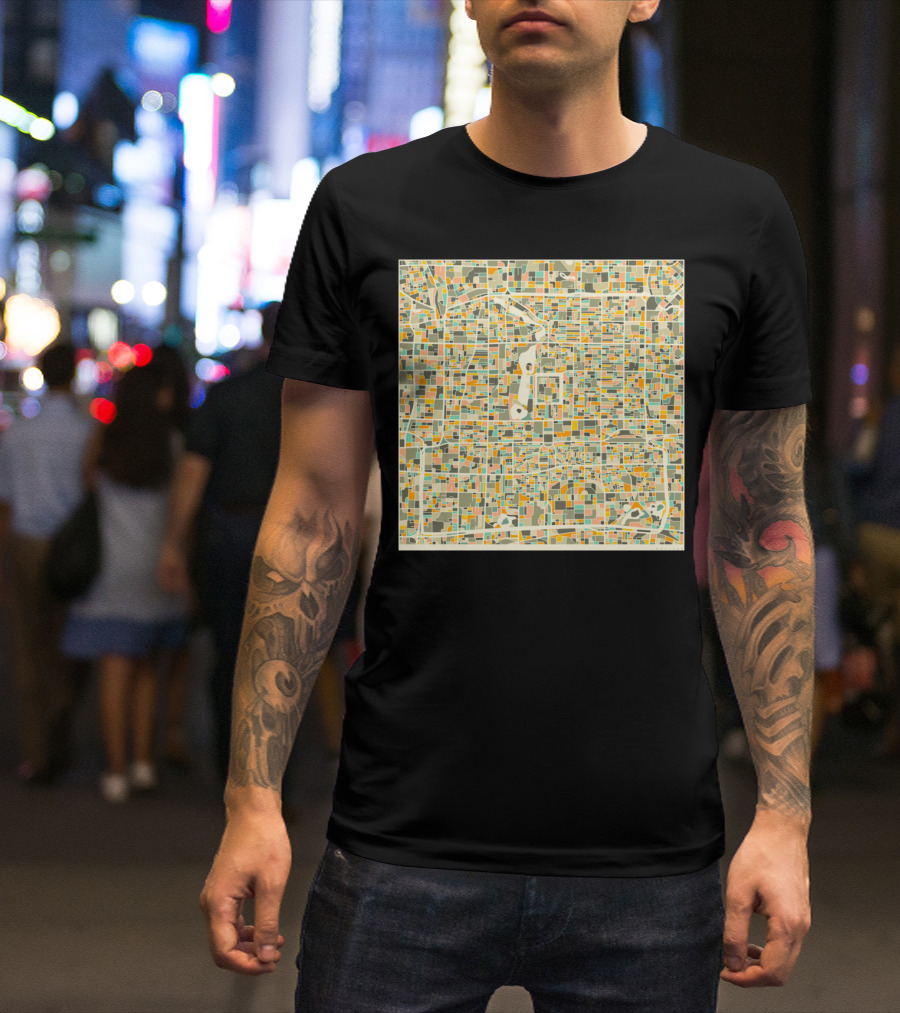 Beijing Map Multicolor Square Layout With Grid T-Shirt