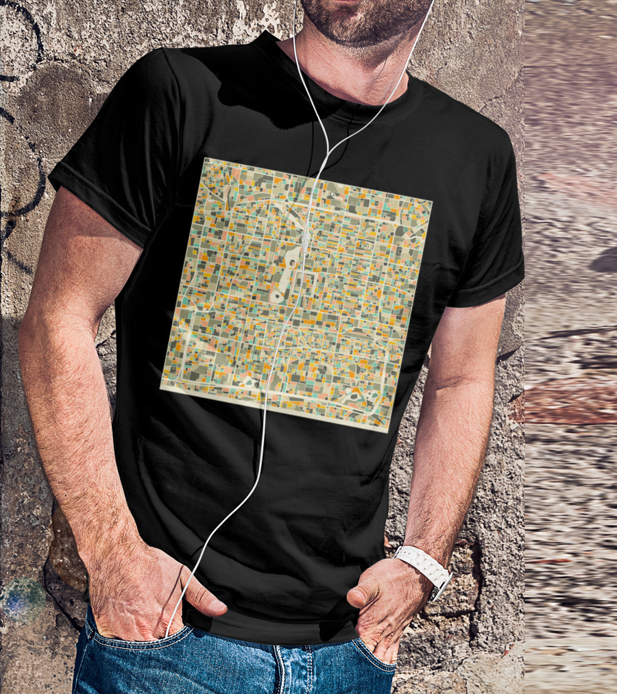 Beijing Map Multicolor Square Layout With Grid T-Shirt
