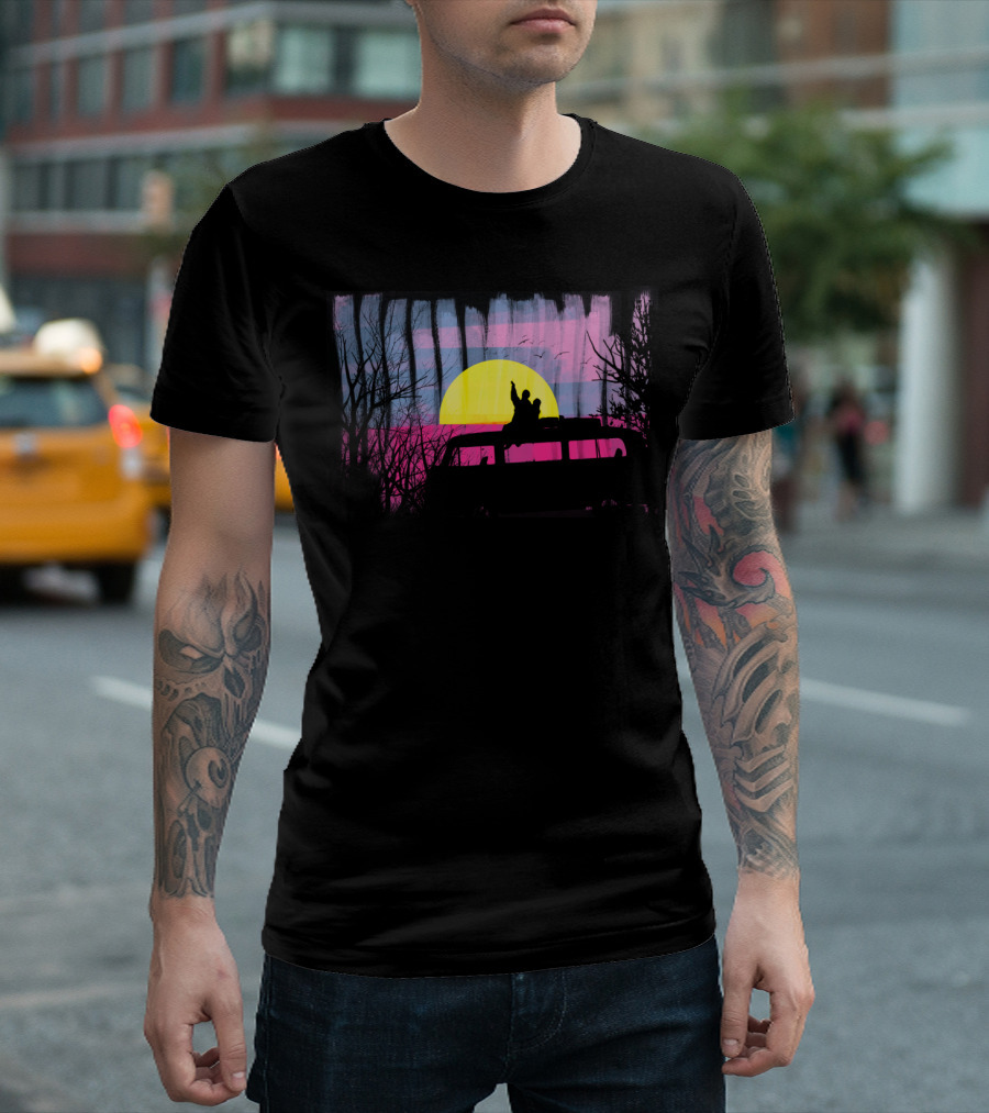 Scenic Colored Hike Into The Wild Van Silhouette Sunset Forest Adventure T-Shirt