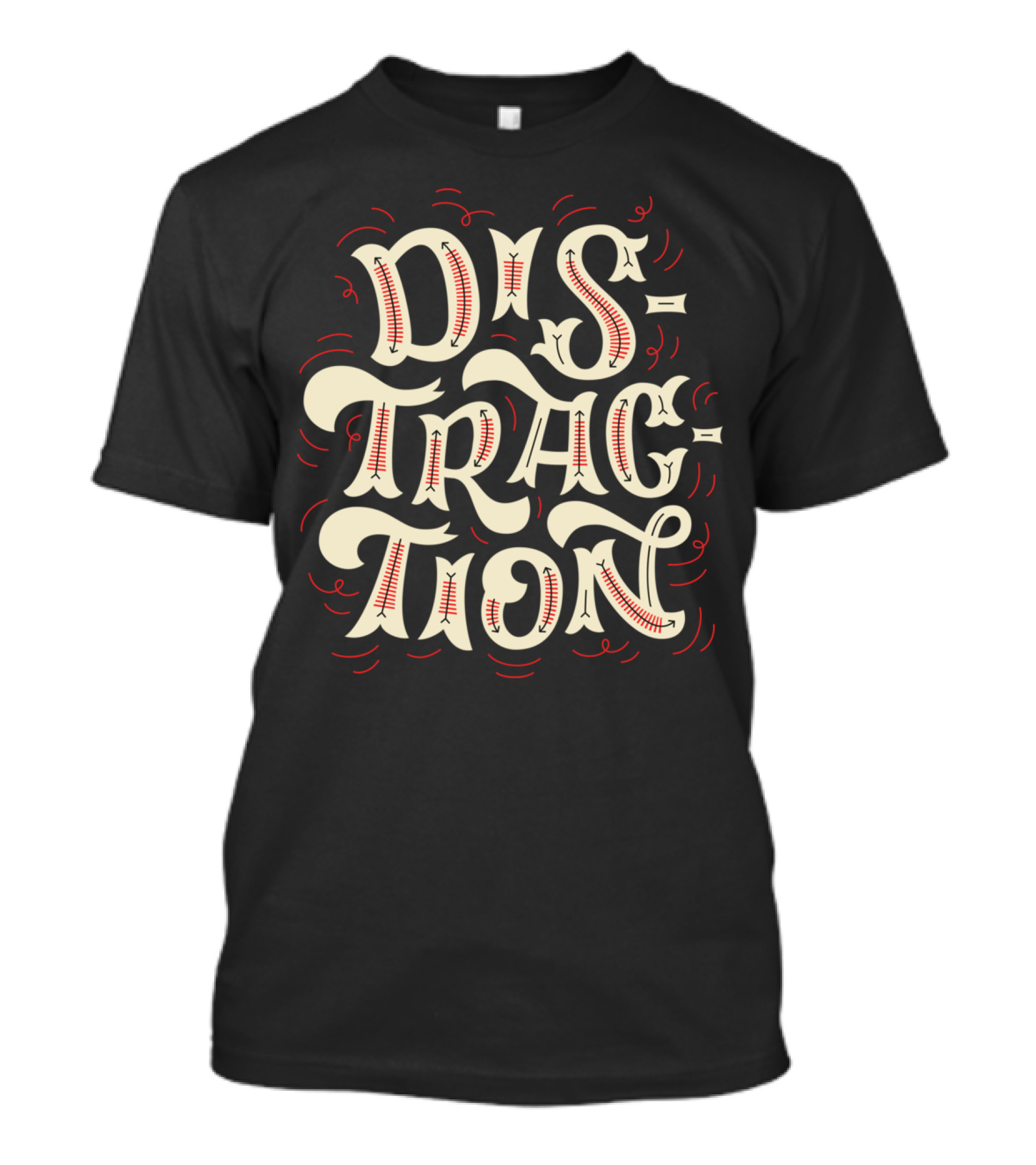 DISTRACTION Baseball Stitch Lettering T-Shirt