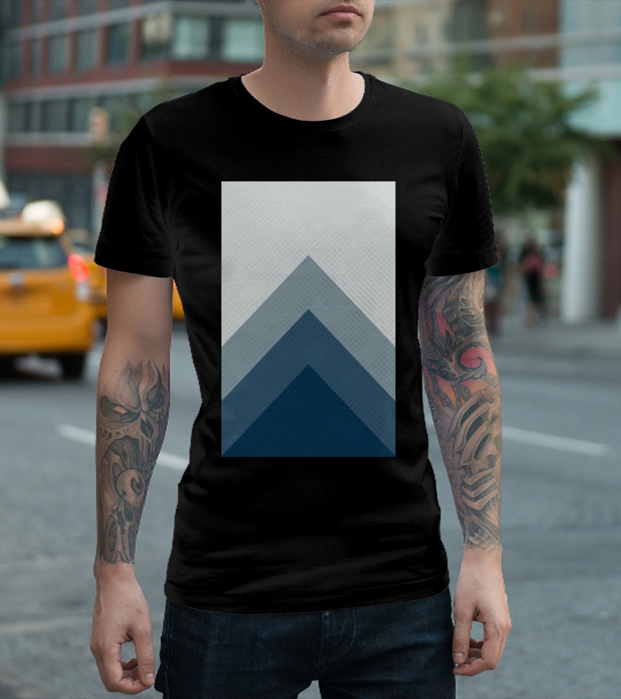 Geometric Element Chevron Pattern Blue and Grey Triangles T-Shirt