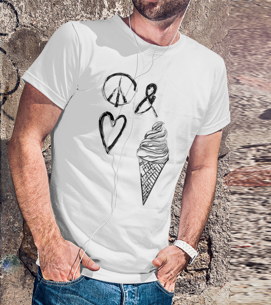 Peace Love And Ice Cream Icons T-Shirt
