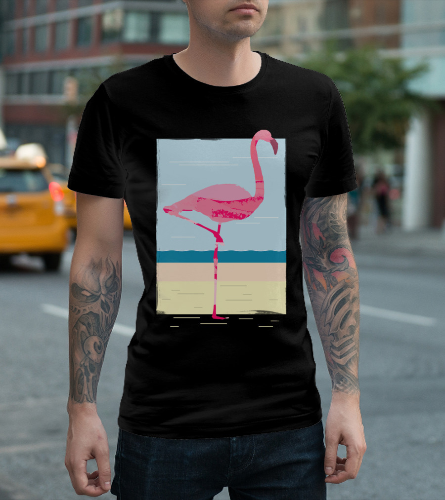 Scenic Flamingo Summer Beach Painting T-Shirt