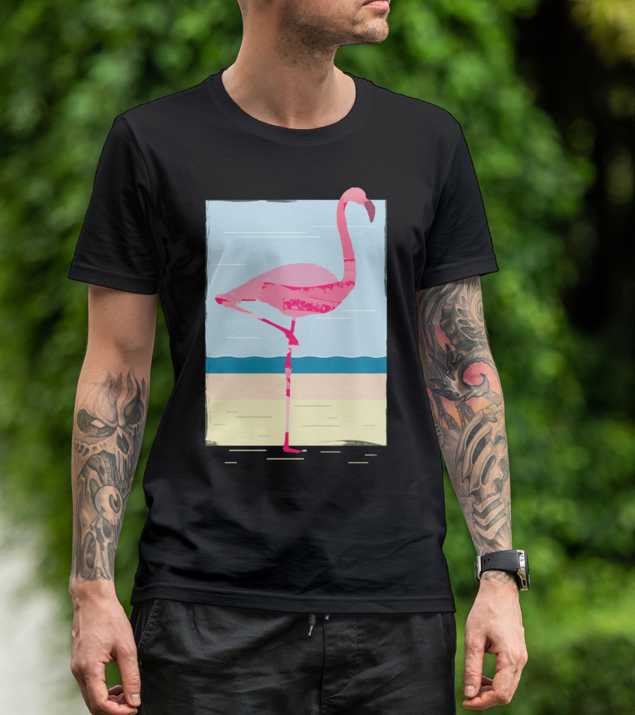 Scenic Flamingo Summer Beach Painting T-Shirt