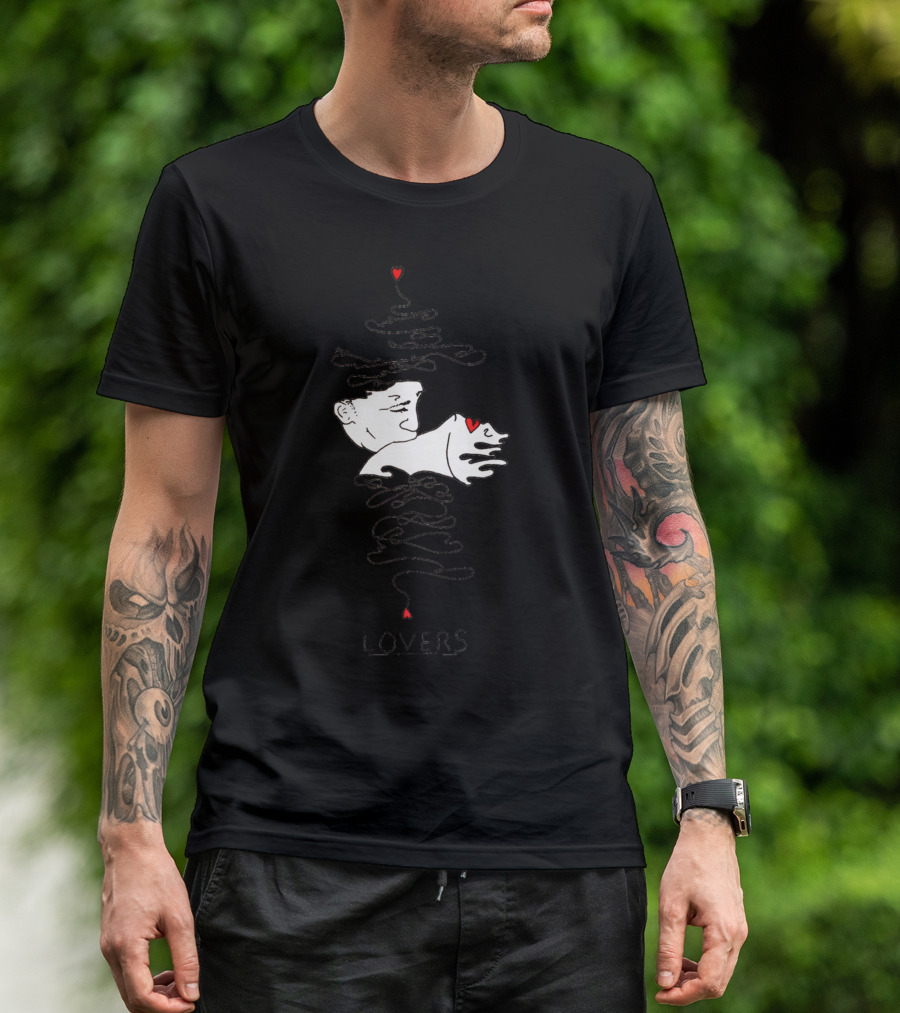 Lovers Illustration With Hearts And Embrace T-Shirt