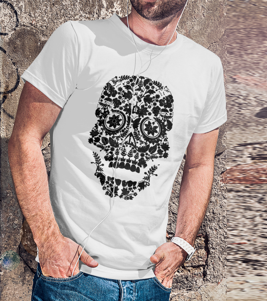 Distressed Floral Day Of The Dead Skull T-Shirt