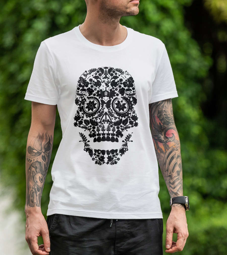 Distressed Floral Day Of The Dead Skull T-Shirt