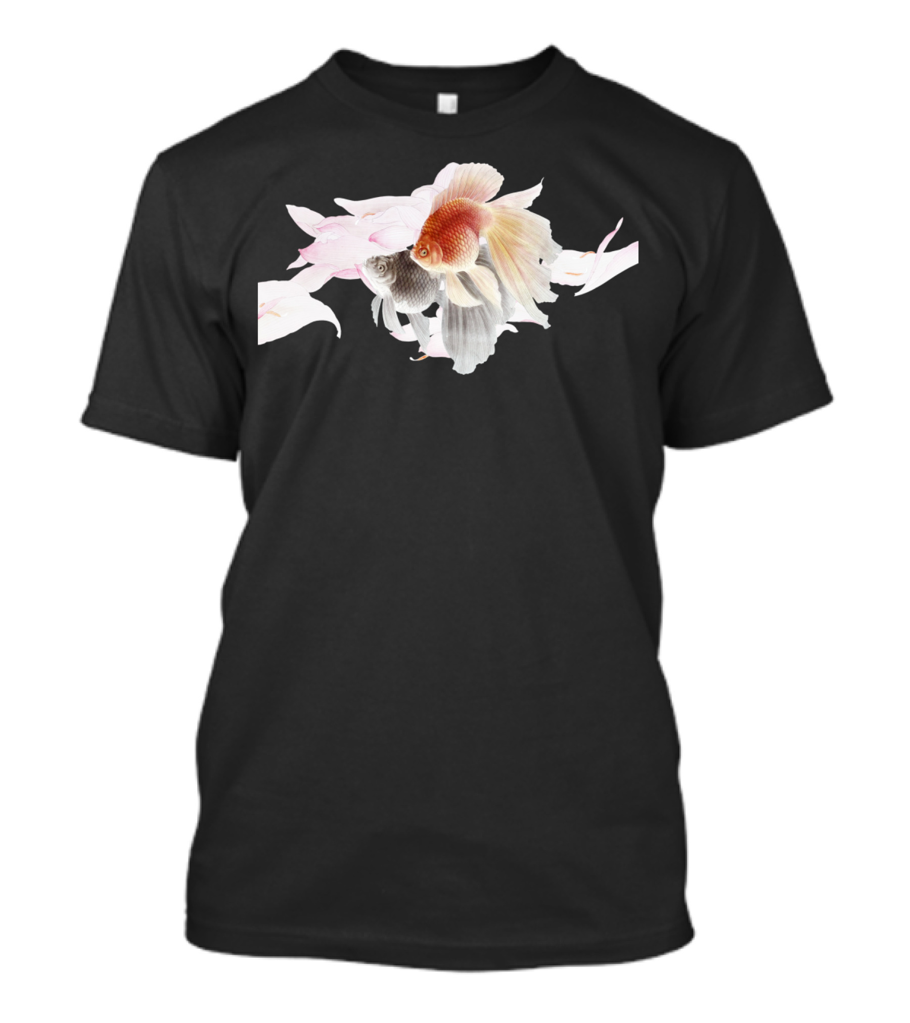 Loving Goldfishes With Delicate Floral Orbit T-Shirt