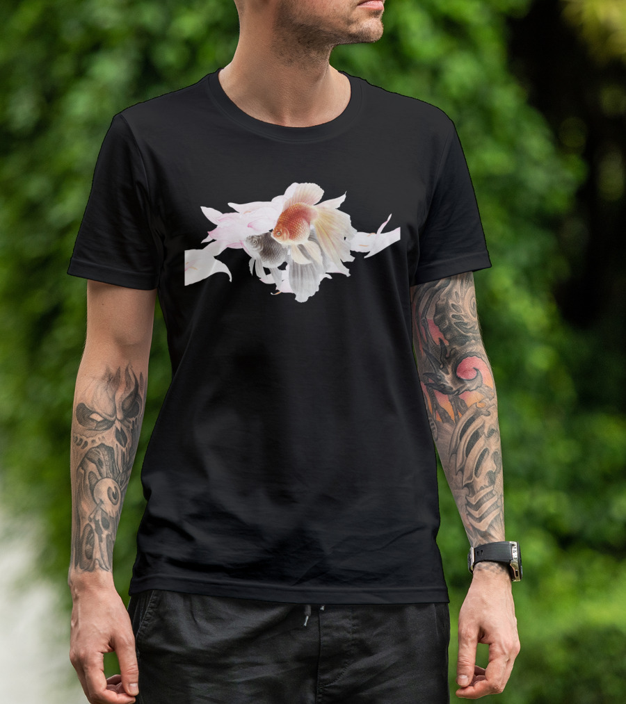 Loving Goldfishes With Delicate Floral Orbit T-Shirt